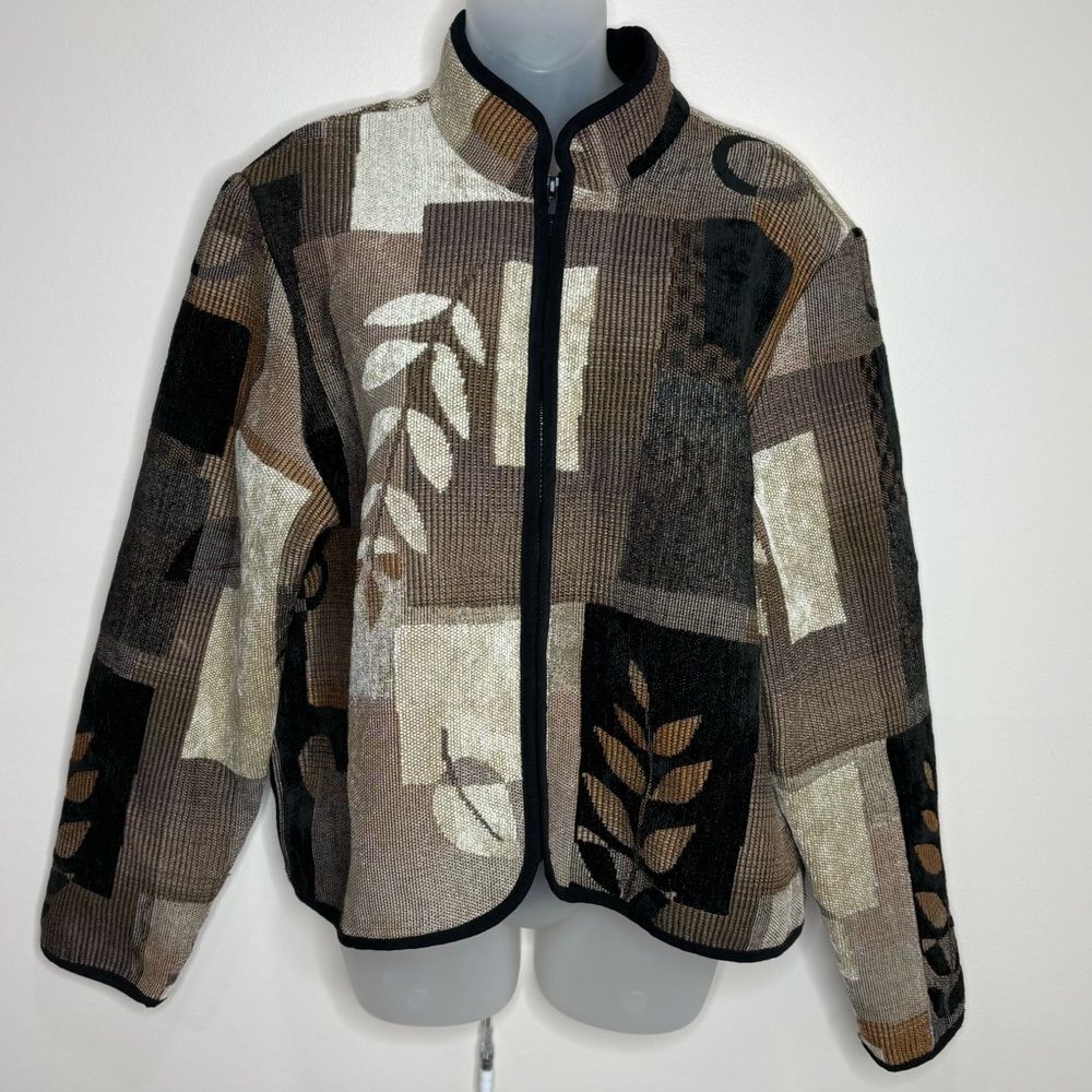 Coldwater Creek Jacket Womens Size XL Tapestry Velvet Mixed Media Blazer Boho